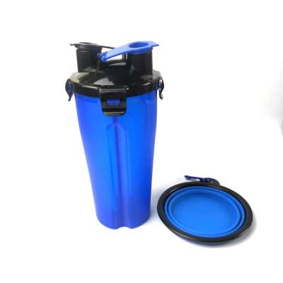 Wholesale 2 in 1 portable travel dog plastic water bottle with silicone collapsible dog bowls